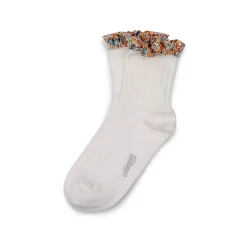 Charlotte Liberty Ruffle Ribbed Ankle Socks in Blanc Neige by Collegien
