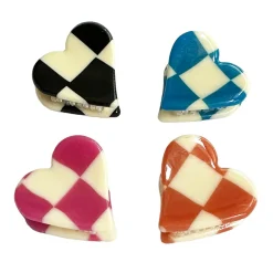 Checkerboard Heart Mini Hair Claw (2cm) in Blue by Hello Sakura
