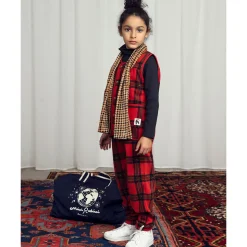 Check Fleece Trousers in Red by Mini Rodini