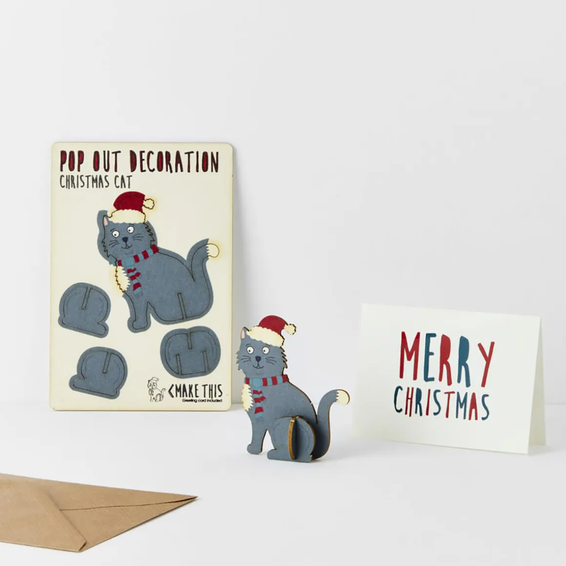 Christmas Cat Pop Out Decoration And Christmas Card by The Pop Out Card Company