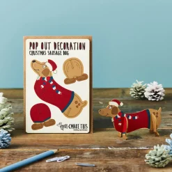 Christmas Sausage Dog Pop Out Decoration And Christmas Card by The Pop Out Card Company