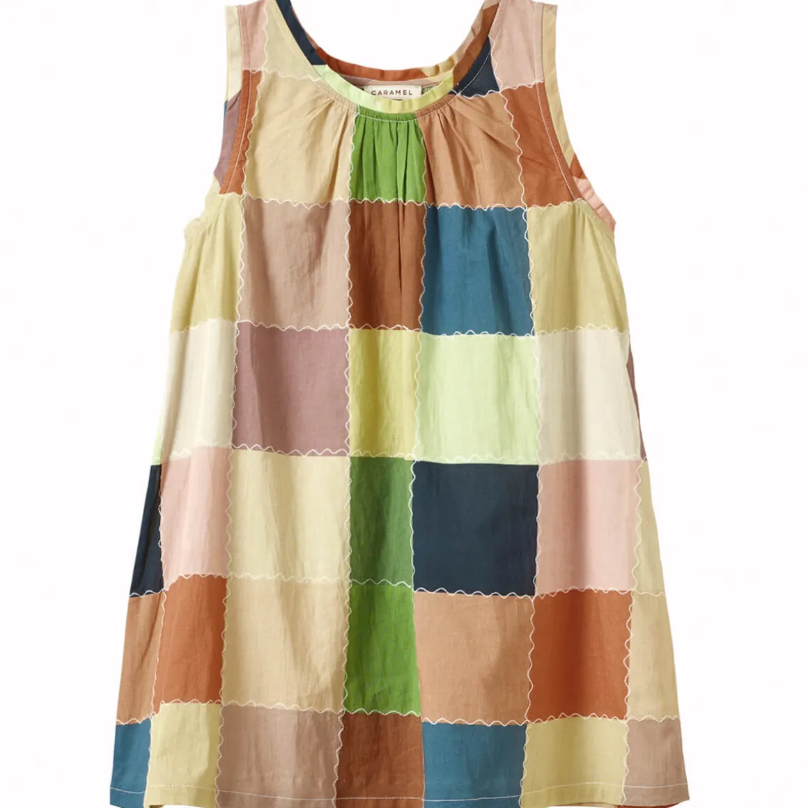 Cicely Dress in Green Multicolour Patchwork by Caramel - Last Ones In Stock - 8-10 Years