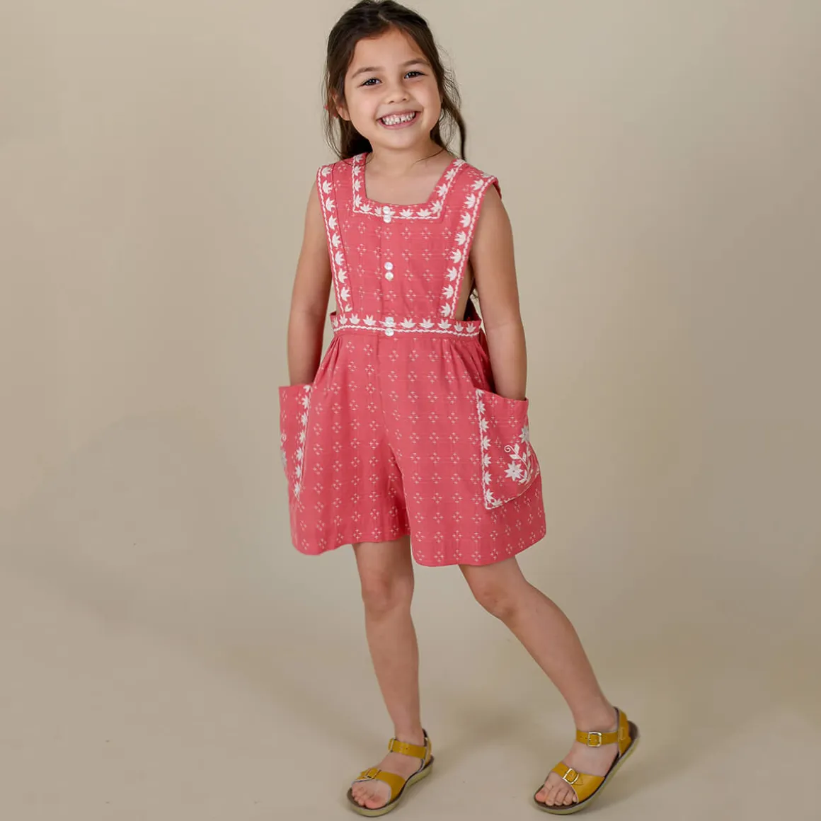 Clara Romper in Coral Crossstitch by Lali
