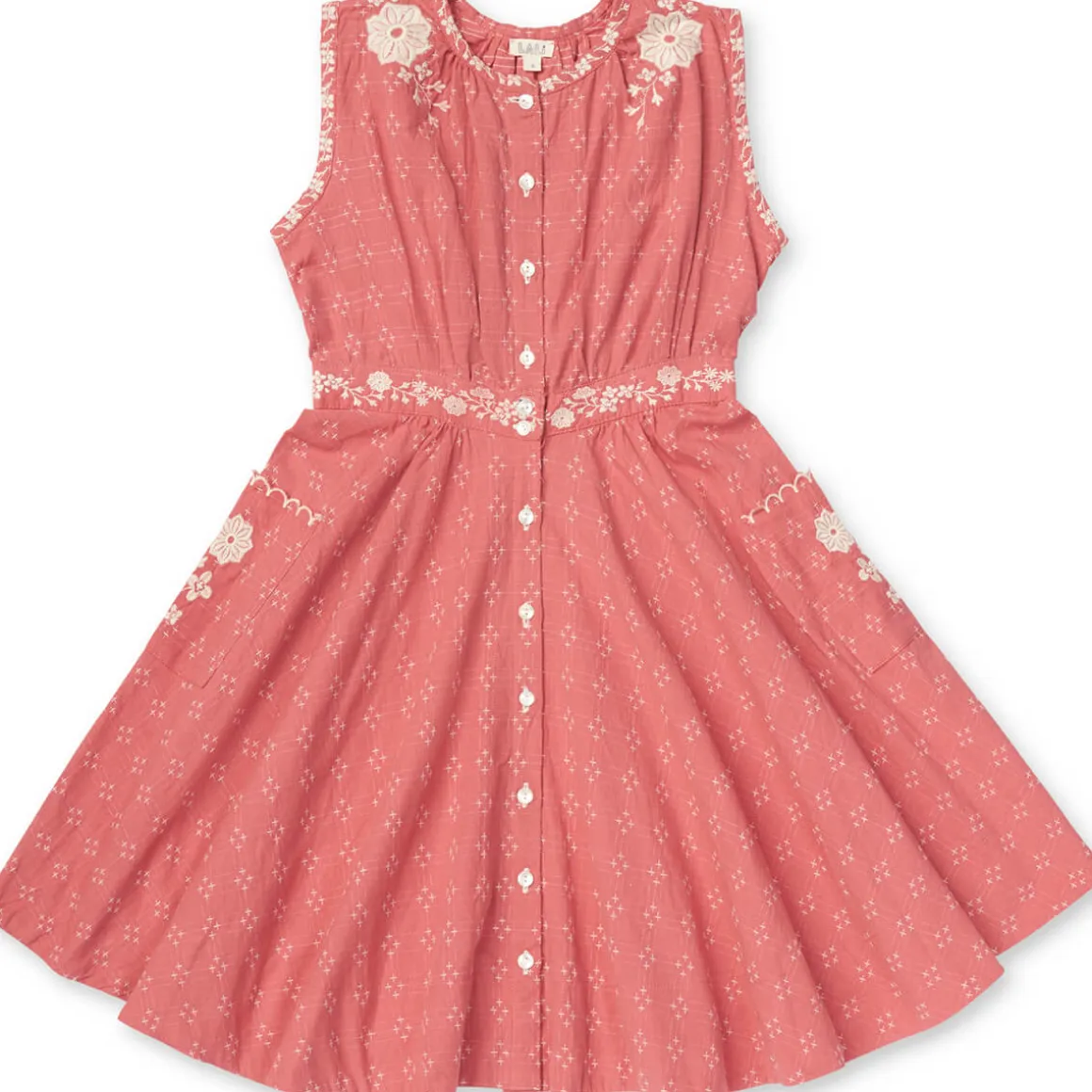 Claudette Dress in Coral Cross Stitch by Lali