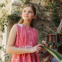 Claudette Dress in Coral Cross Stitch by Lali