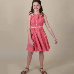 Claudette Dress in Coral Cross Stitch by Lali