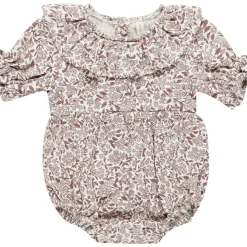 Collared Romper in Mauve Ditsy by Quincy Mae