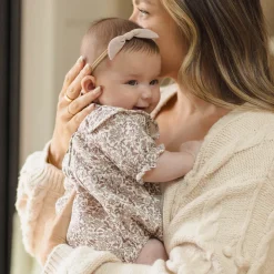 Collared Romper in Mauve Ditsy by Quincy Mae