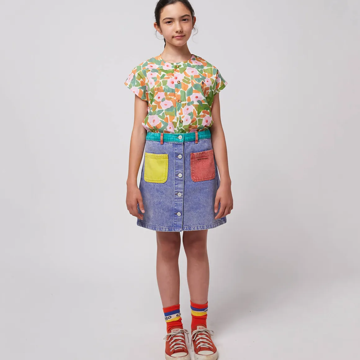Colour Block Denim Skirt by Bobo Choses