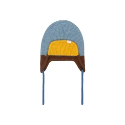 Colour Block Ear Flap Beanie in Warm Blue / Brown by Tinycottons