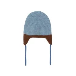 Colour Block Ear Flap Beanie in Warm Blue / Brown by Tinycottons