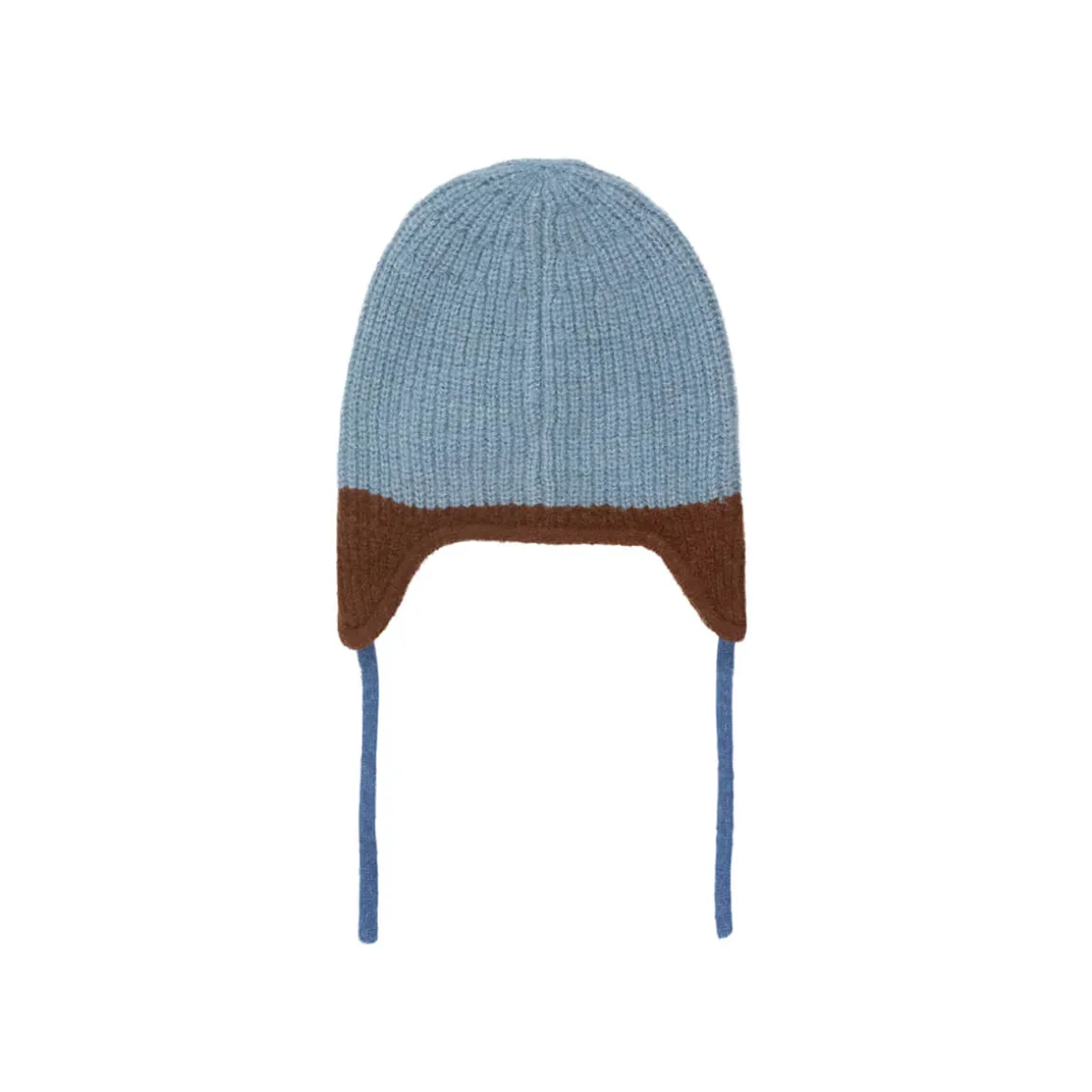 Colour Block Ear Flap Beanie in Warm Blue / Brown by Tinycottons