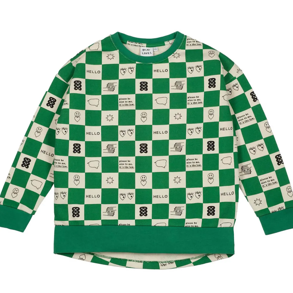 Comic Book Check Relaxed Fit Sweatshirt in True Green by Beau Loves - Last One In Stock - 4-5 Years
