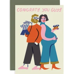 Congrats You Guys Baby Greetings Card by Rozalina Burkova for Wrap