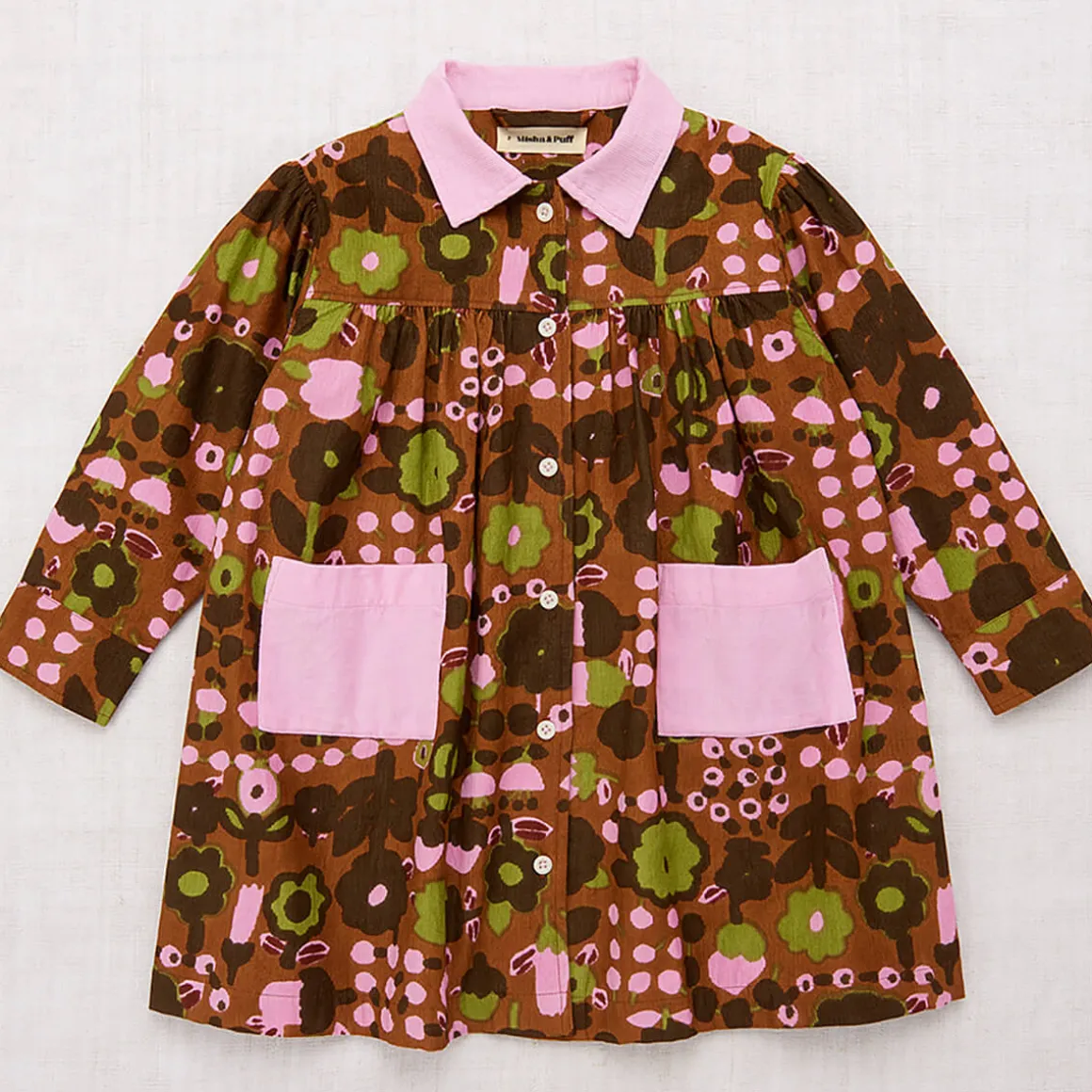 Corduroy Smock Dress in Acorn Playground by Misha & Puff