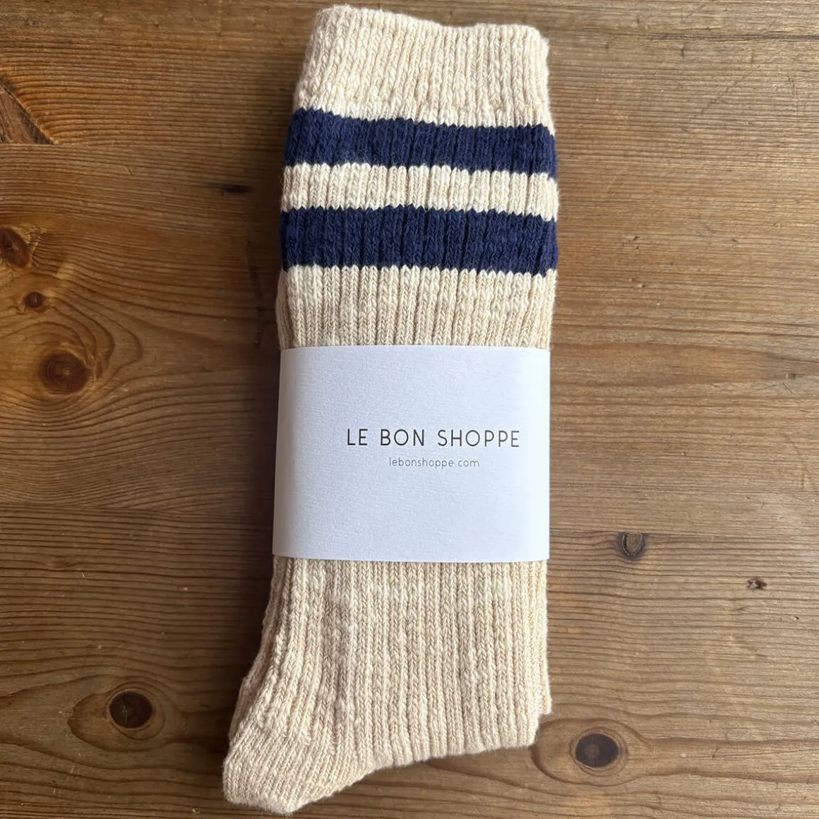 Cottage Varsity Adult Socks in Oatmeal Varsity by Le Bon Shoppe