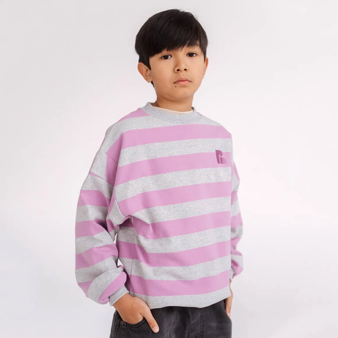 Crew Neck Sweater in Orchid / Light Grey by Repose AMS