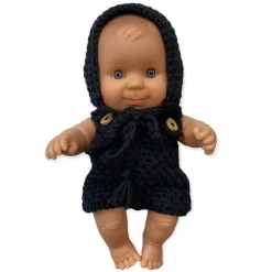 Crochet Hat And Romper Set (21cm Doll) in Black by Minikane