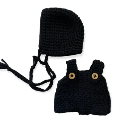 Crochet Hat And Romper Set (21cm Doll) in Black by Minikane