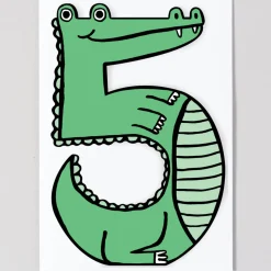 Crocodile 5th Birthday Number Greetings Card by Alice Bowsher for Wrap