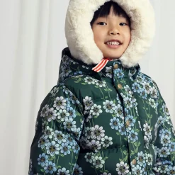Daisies AOP Hooded Puffer Jacket in Green by Mini Rodini