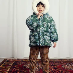 Daisies AOP Hooded Puffer Jacket in Green by Mini Rodini
