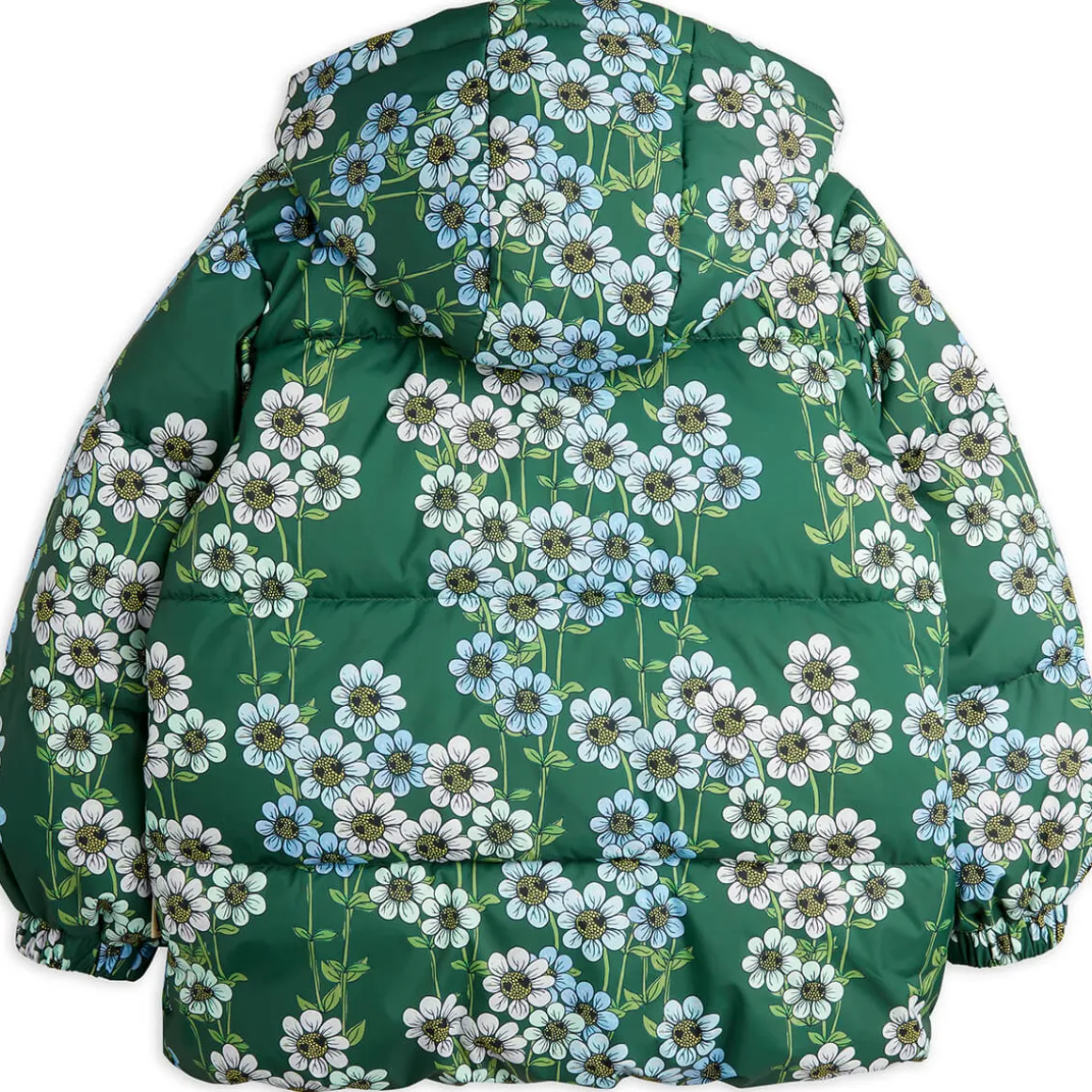 Daisies AOP Hooded Puffer Jacket in Green by Mini Rodini