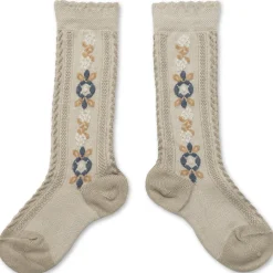 Dalia Jacquard Flower Knee High Socks in Gris Perle by Collegien