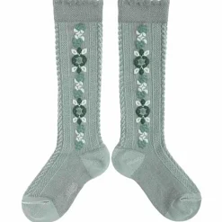 Dalia Jacquard Flower Knee High Socks in Aigue Marine by Collegien