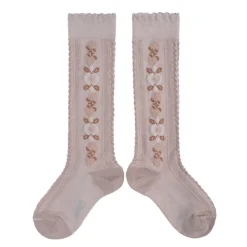 Dalia Jacquard Flower Knee High Socks in Vieux Rose by Collegien