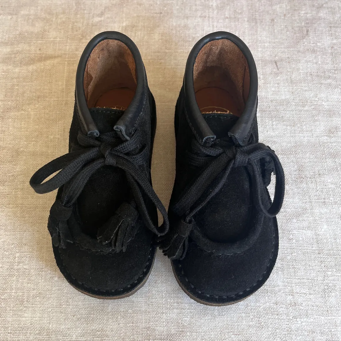 Dani Lace Up Shoes With Tassels in Black Suede by PèPè