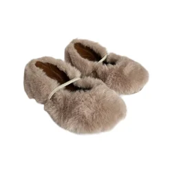 Darlyn Faux Fur Ballet Slippers in Ivanka Beige by PèPè - Last Ones In Stock - 30-32 EUR