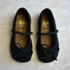 Darlyn Glitter Ballet Slippers in Nero by PèPè