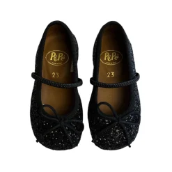 Darlyn Glitter Ballet Slippers in Nero by PèPè
