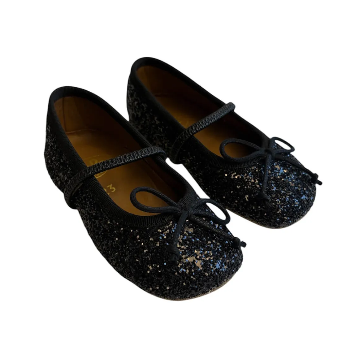 Darlyn Glitter Ballet Slippers in Nero by PèPè