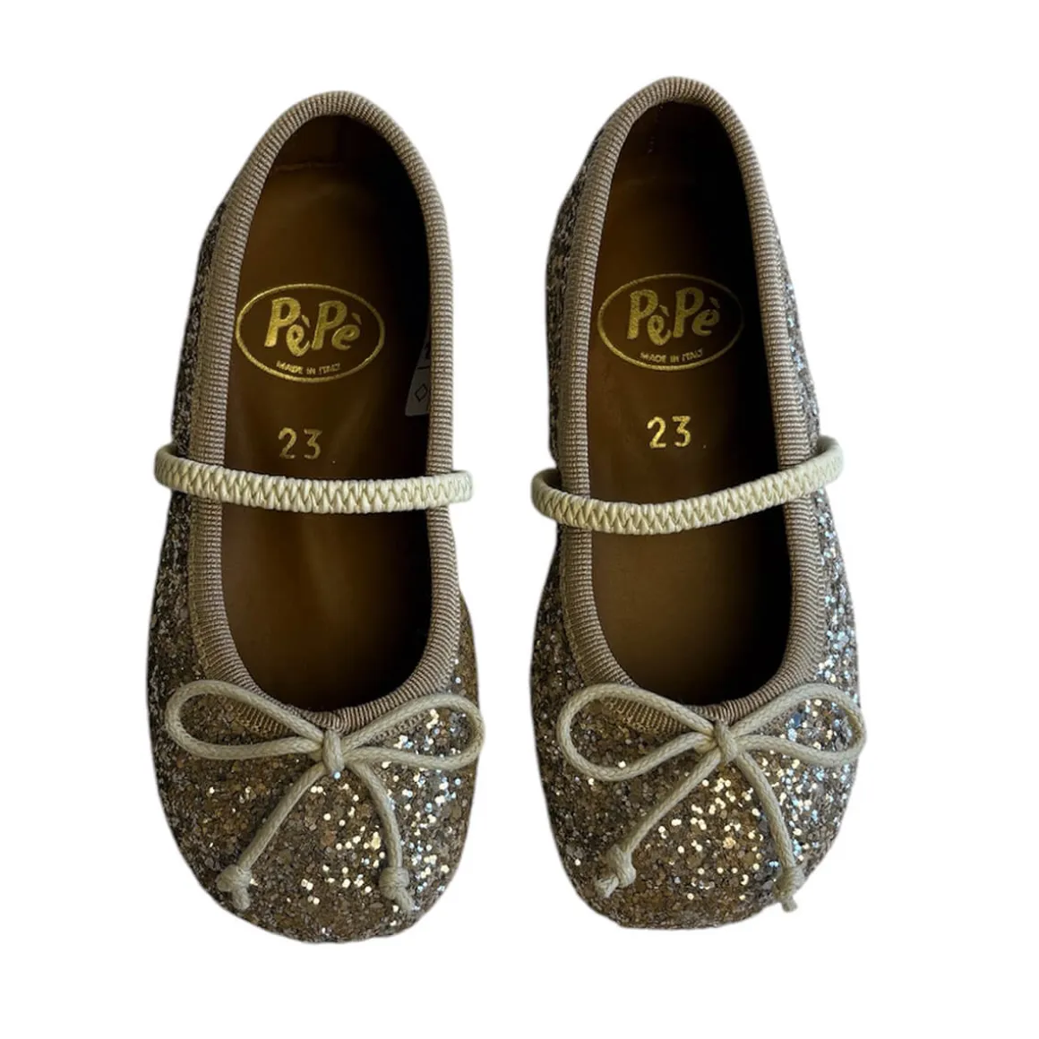 Darlyn Glitter Ballet Slippers in Miele by PèPè