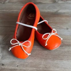 Darlyn Leather Ballet Slippers in Mandarin Red by PèPè
