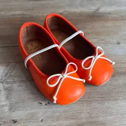 Darlyn Leather Ballet Slippers in Mandarin Red by PèPè