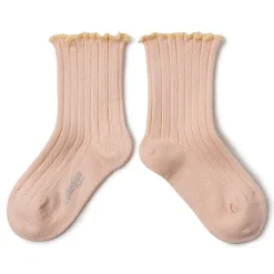 Delphine Lettuce Trim Ribbed Ankle Socks in Sorbet by Collegien