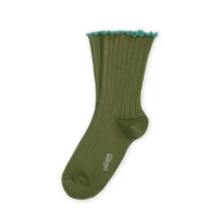 Delphine Lettuce Trim Ribbed Ankle Socks in Olive Du Luberon by Collegien