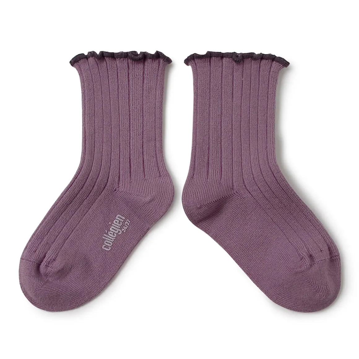 Delphine Lettuce Trim Ribbed Ankle Socks in Glycine Du Japon by Collegien