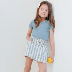 Denim Mini Skirt in Ocean Stripe by Rylee & Cru