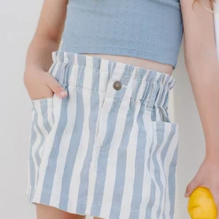Denim Mini Skirt in Ocean Stripe by Rylee & Cru