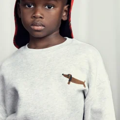 Dog Embroidered Sweatshirt in Grey Melange by Mini Rodini