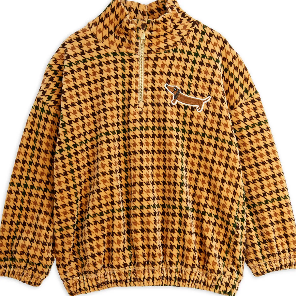 Dog Houndstooth AOP Velour Half Zip Sweatshirt by Mini Rodini - Last One In Stock - 116/122 (5-7 Years)