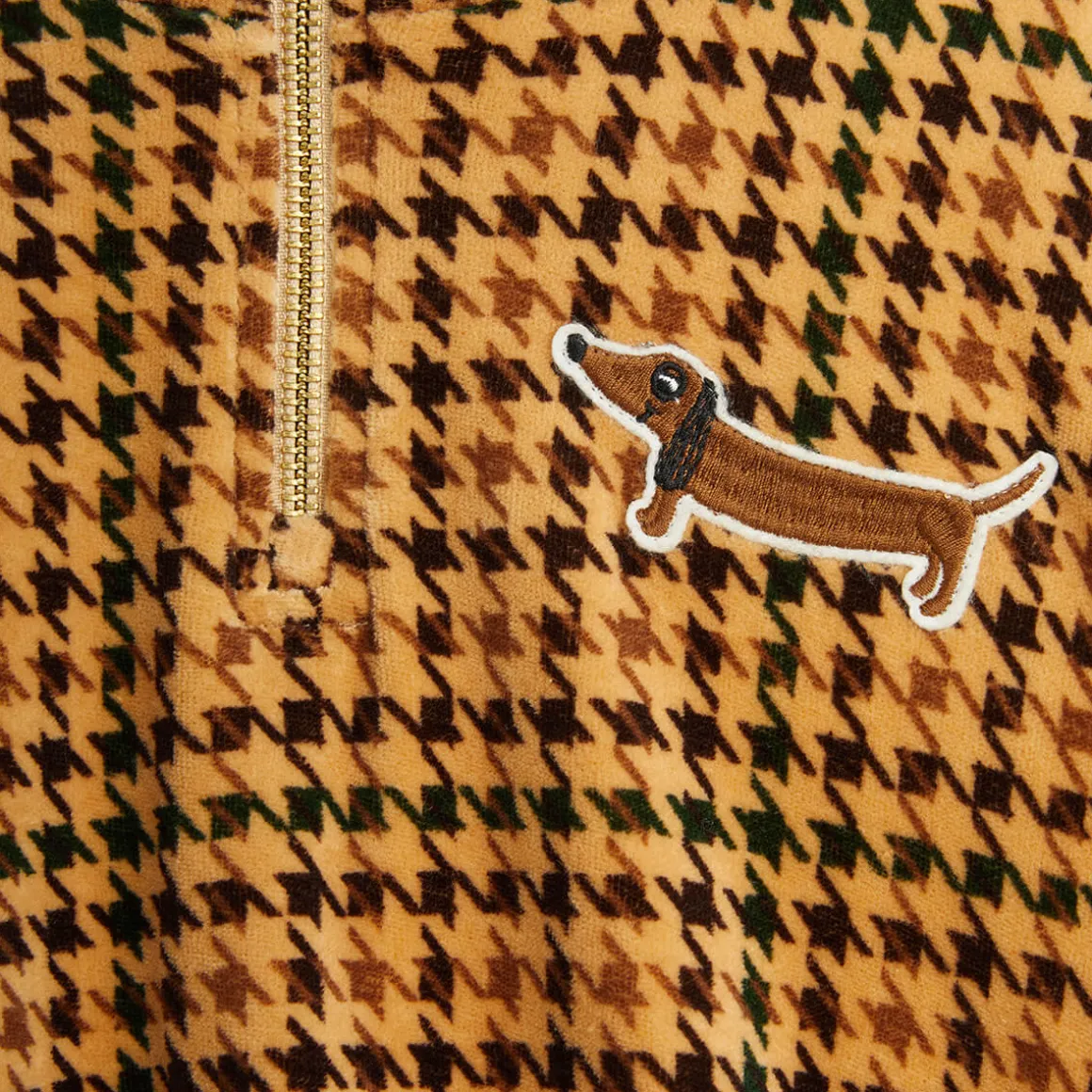 Dog Houndstooth AOP Velour Half Zip Sweatshirt by Mini Rodini - Last One In Stock - 116/122 (5-7 Years)