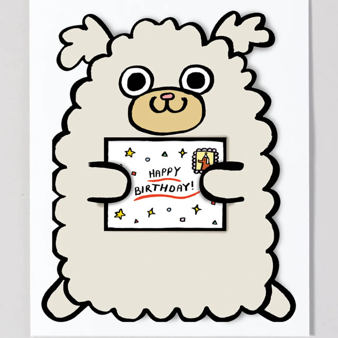 Dog With Mini Card Die Cut Birthday Greetings Card by Alice Bowsher for Wrap