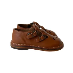 Double T Bar Cut Out Sandals in Vitello Softy Sienna by PèPè