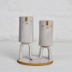 Double Wave Candle Holder in White by Atelier Stella