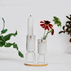 Double Wave Candle Holder in White by Atelier Stella
